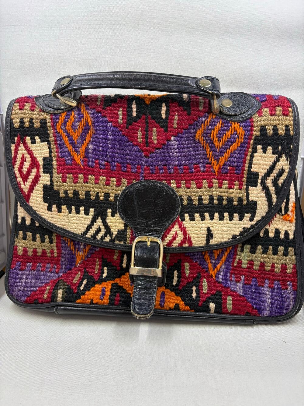 Turkish Woven Black Leather Handbag